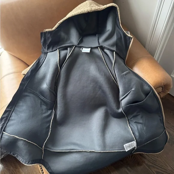 Columbia Longline Sherpa Fleece Hooded Zip Jacket Cozy Winter Outdoor Tan XS - Picture 4 of 9